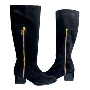 STUART WEITZMAN BLACK SUEDE KNEE HIGH BOOTS SIDE ZIPPER LEATHER ALMOND TOE 8 1/2